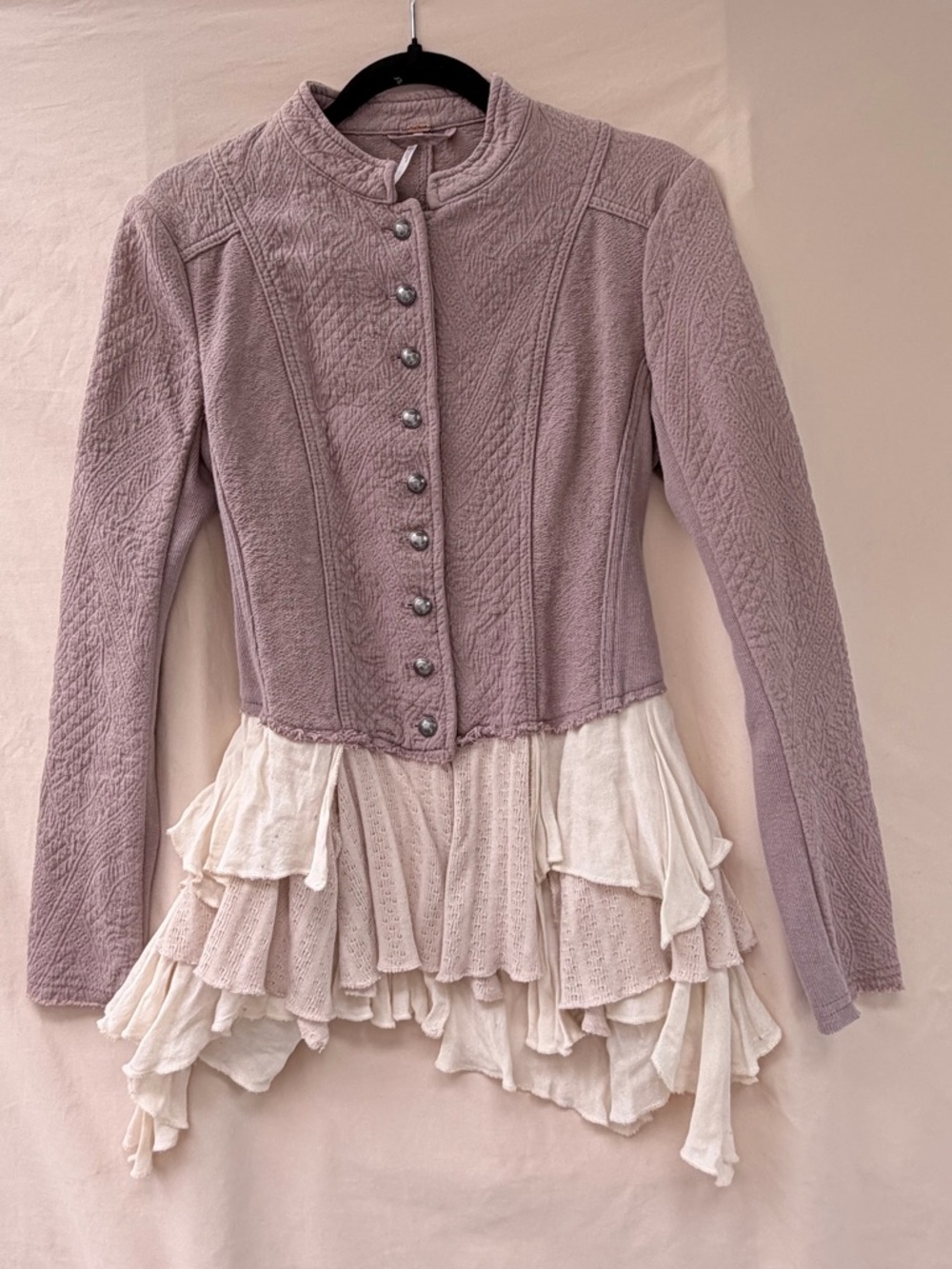 Free People Victorian Military Rare Ruffle Jacket Mauve Cream Fairy 8